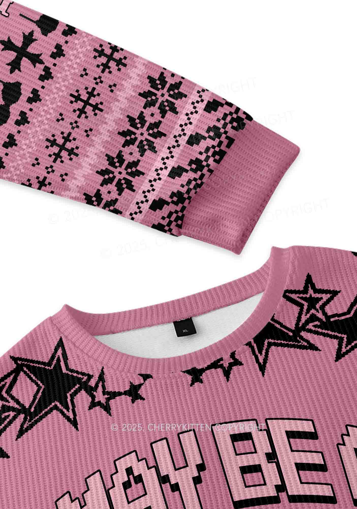 I May Be A Handful Y2K Christmas Knit Sweatshirt Cherrykitten