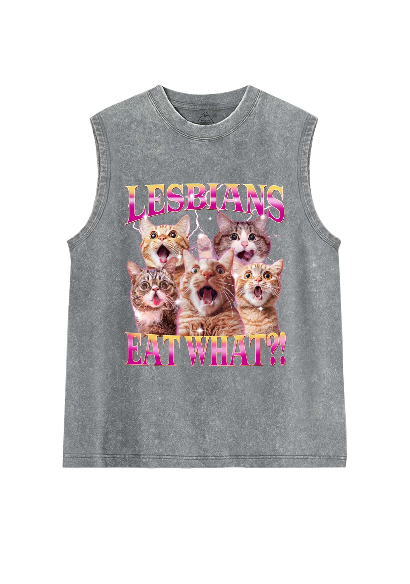 Funny Lesbian Cat Pride Y2K Washed Muscle Tank Cherrykitten