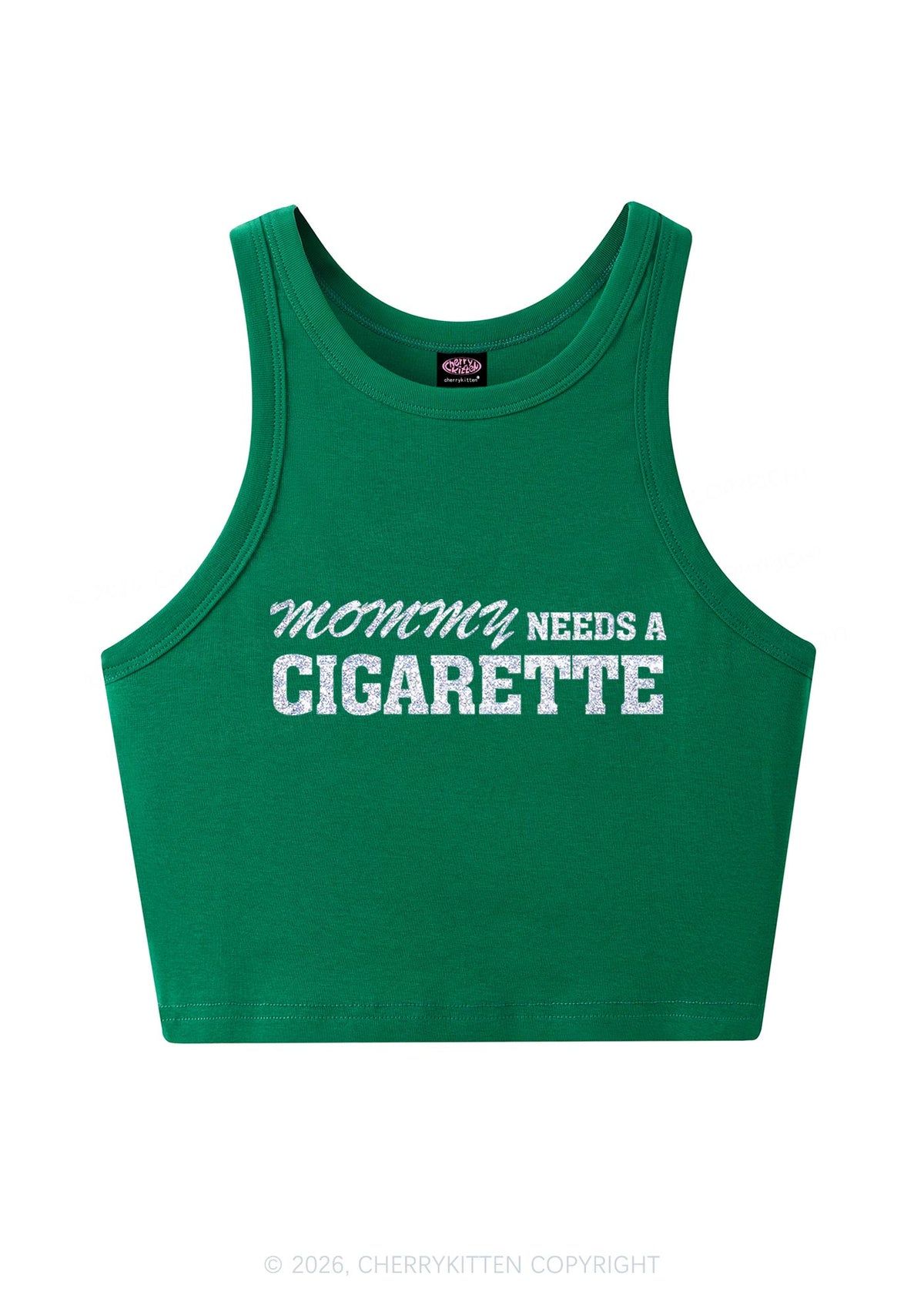 Glitter Mommy Needs A Cigarette Y2K Crop Tank Top Cherrykitten