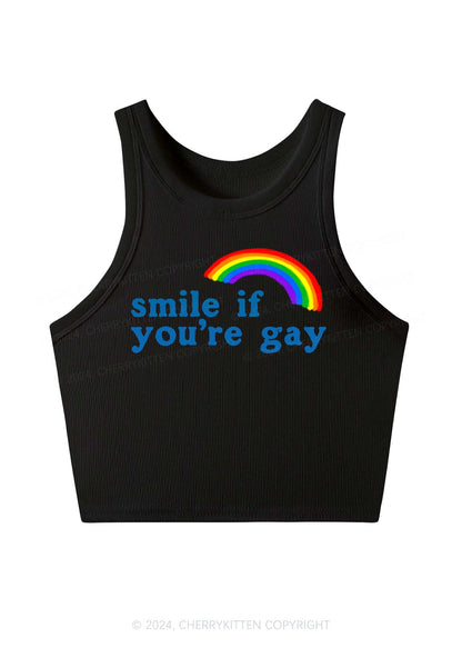 Rainbow Smile If You're Gay Y2K Crop Tank Top Cherrykitten
