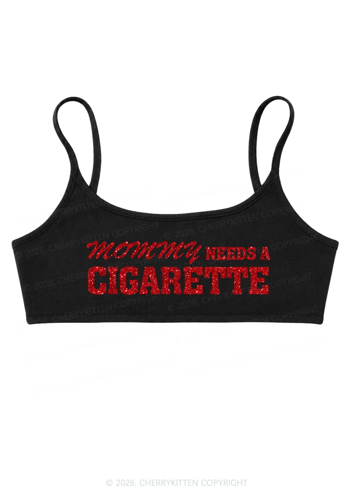 Glitter Mommy Needs A Cigarette Y2K Super Crop Cami Cherrykitten