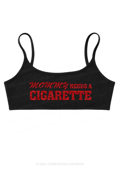 Glitter Mommy Needs A Cigarette Y2K Super Crop Cami Cherrykitten