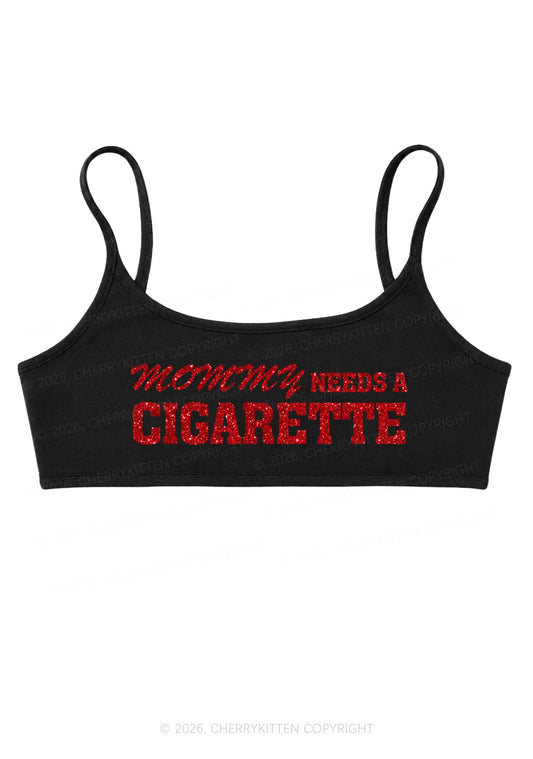 Glitter Mommy Needs A Cigarette Y2K Super Crop Cami Cherrykitten