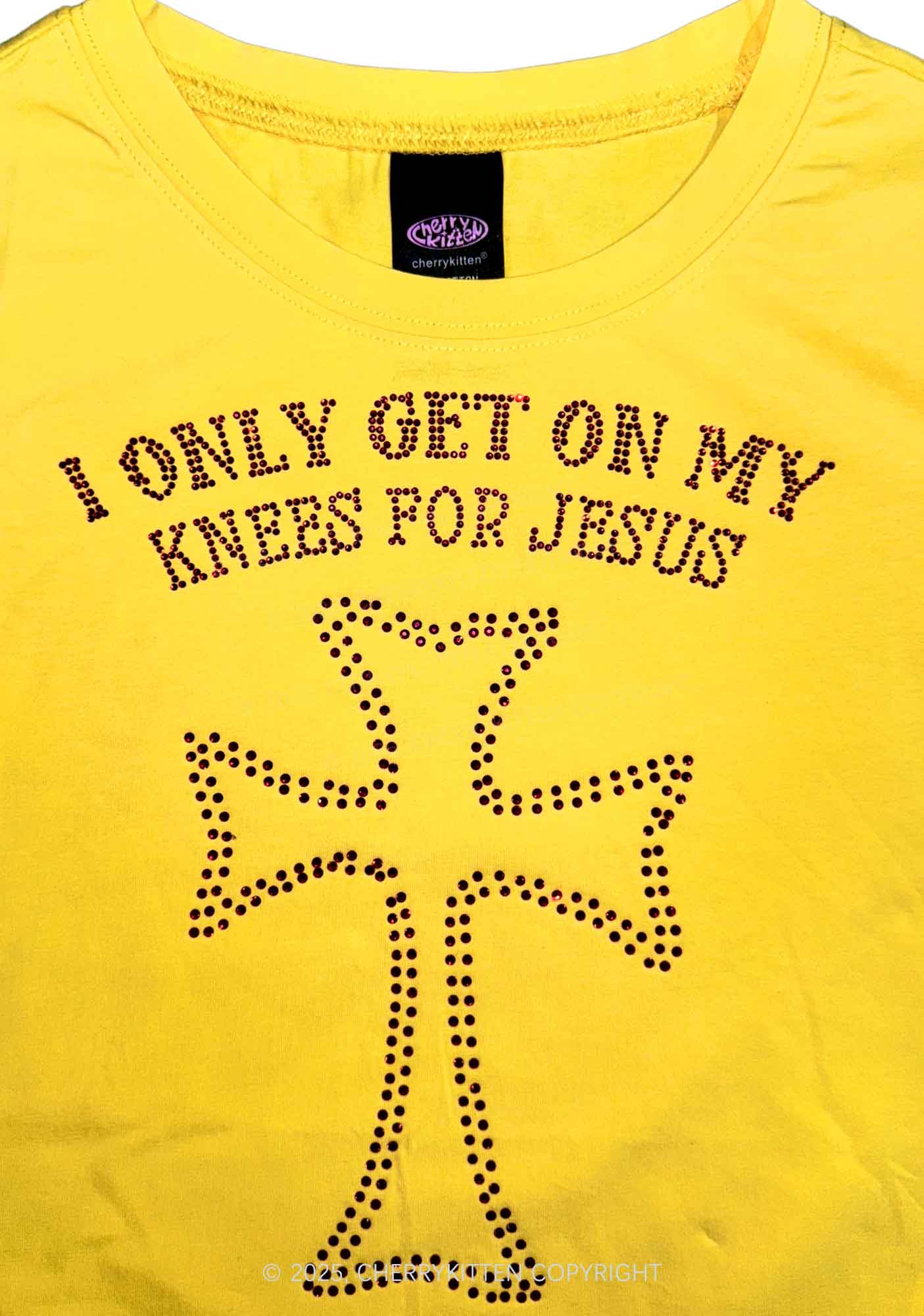 Rhinestone Get On Knees For Jesus Y2K Baby Tee Cherrykitten