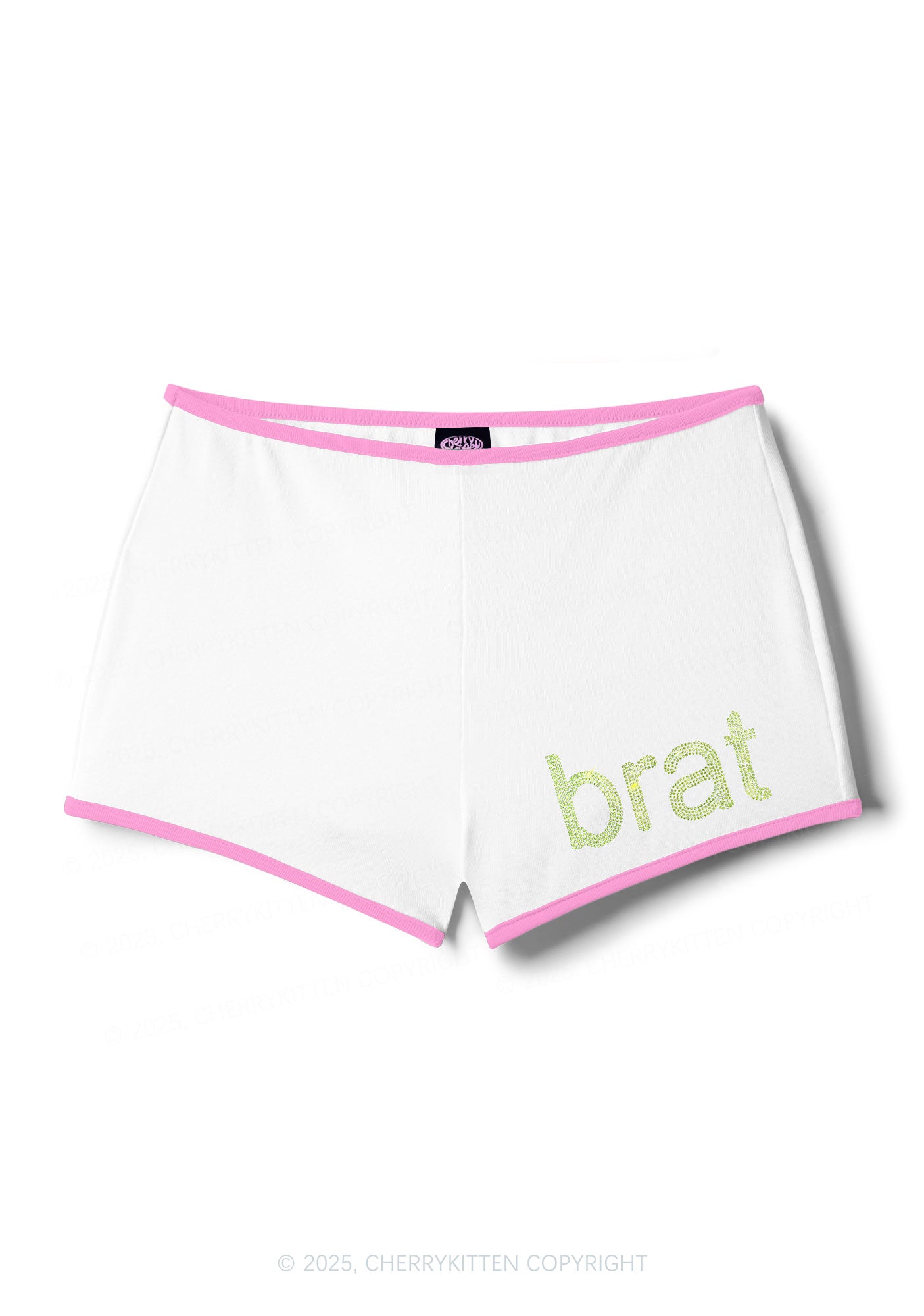 Rhinestone Mini Green Brat Y2K Booty Shorts Cherrykitten