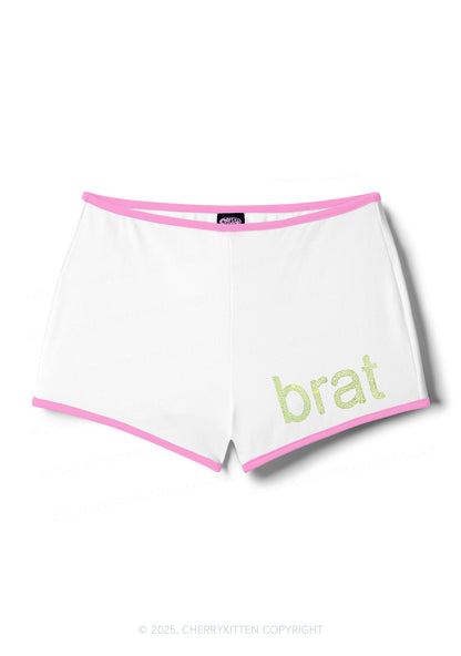 Rhinestone Mini Green Brat Y2K Booty Shorts Cherrykitten