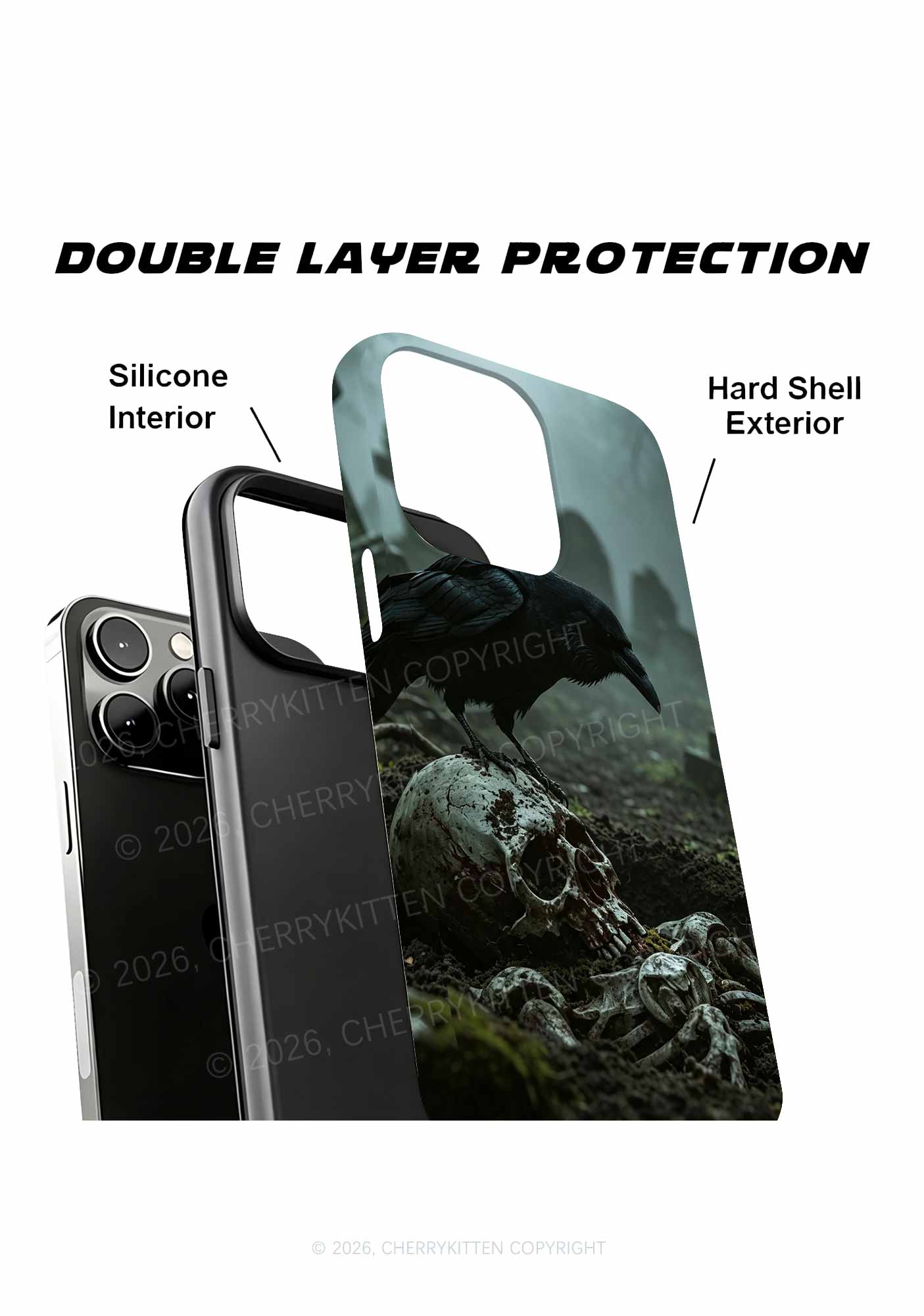 Halloween Raven On Skull Y2K Phone Case Cherrykitten