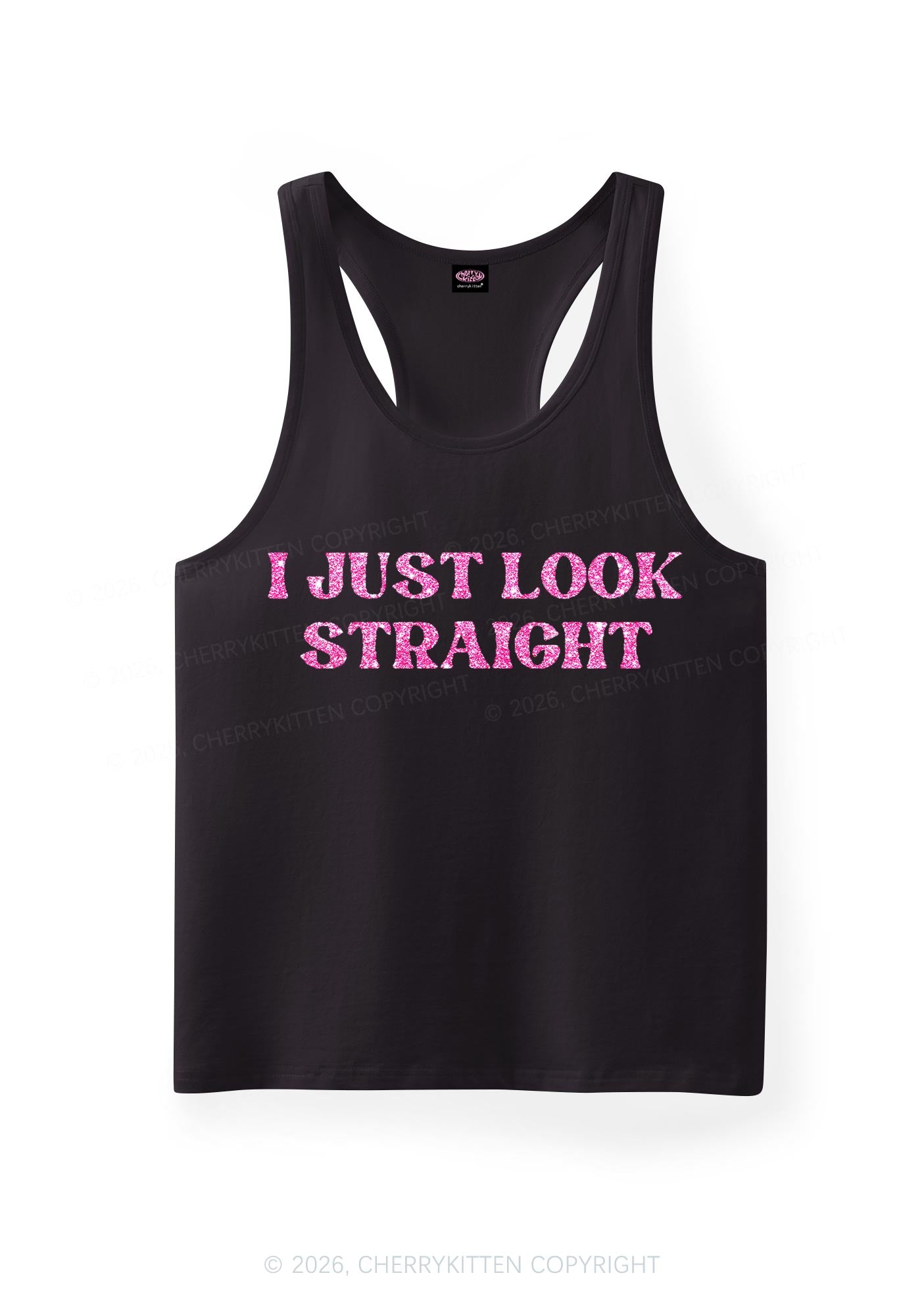 Glitter I Just Look Straight Pride Y2K Men Racerback Tank Top Cherrykitten