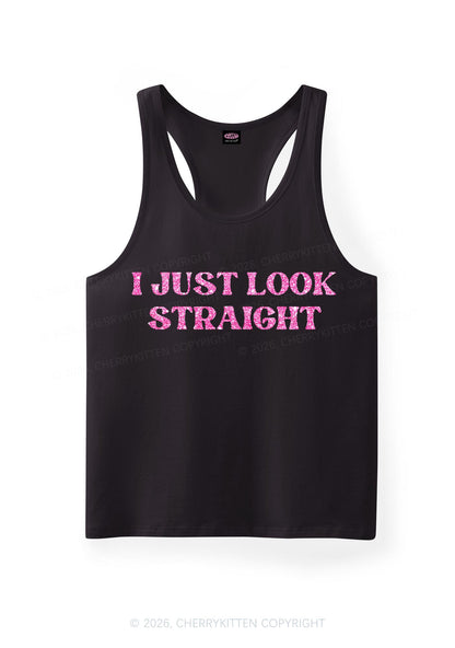Glitter I Just Look Straight Pride Y2K Men Racerback Tank Top Cherrykitten