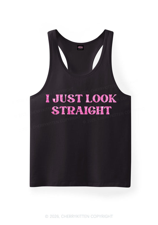 Glitter I Just Look Straight Pride Y2K Men Racerback Tank Top Cherrykitten