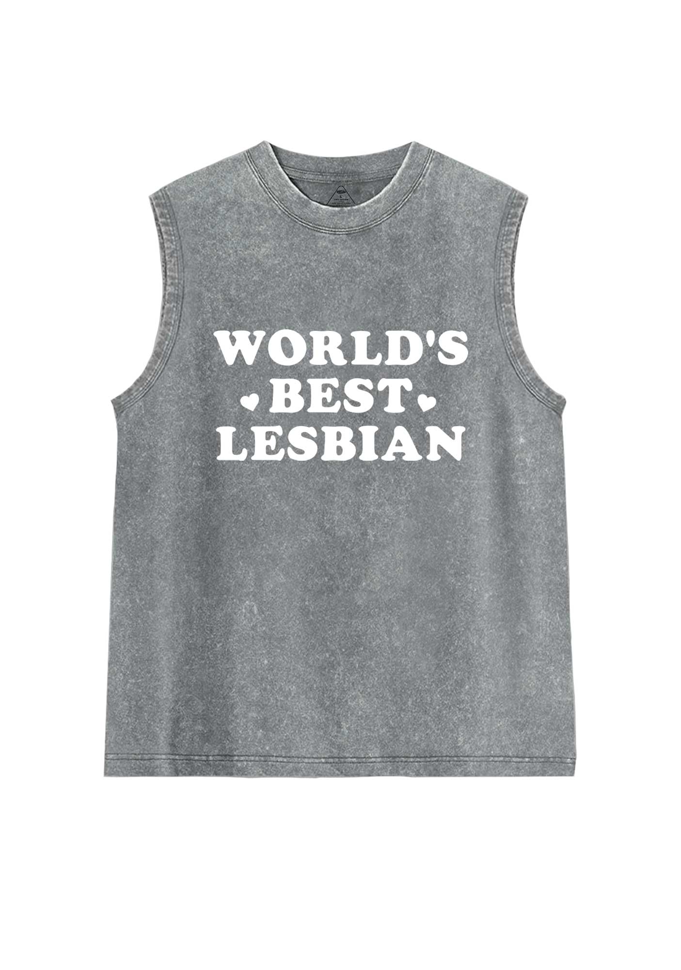 Worlds Best Lesbian Pride Y2K Washed Muscle Tank Cherrykitten