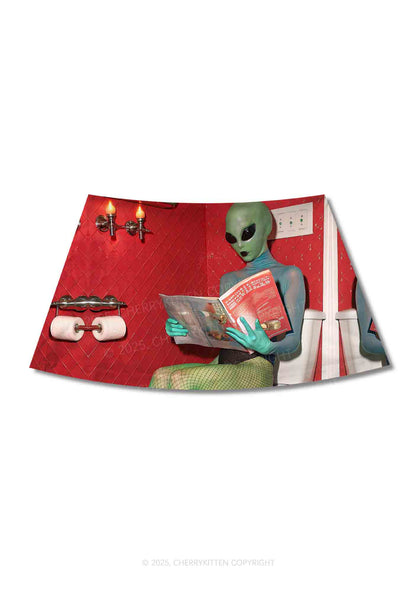 Halloween Alien On Toilet Y2K Print Mini Skirt Cherrykitten