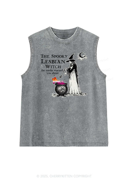 The Spooky Lesbian Witch Pride Y2K Washed Muscle Tank Cherrykitten