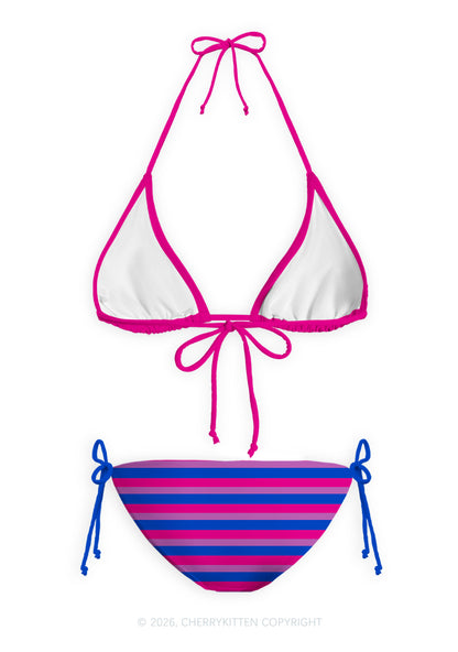 Bisexual Flag Stripe Pride Y2K Print Bikini Set Cherrykitten