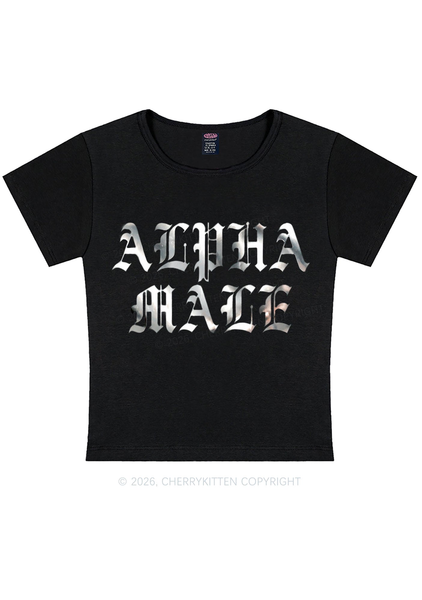 Alpha Male Silver Foil Printed Y2K Baby Tee Cherrykitten