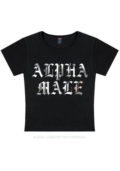 Alpha Male Silver Foil Printed Y2K Baby Tee Cherrykitten