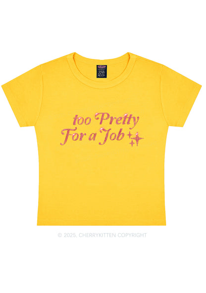 Rhinestone Too Pretty For Job Y2K Baby Tee Cherrykitten