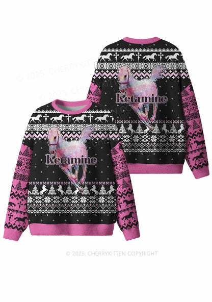 Pink Horse Y2K Christmas Knit Sweatshirt Cherrykitten