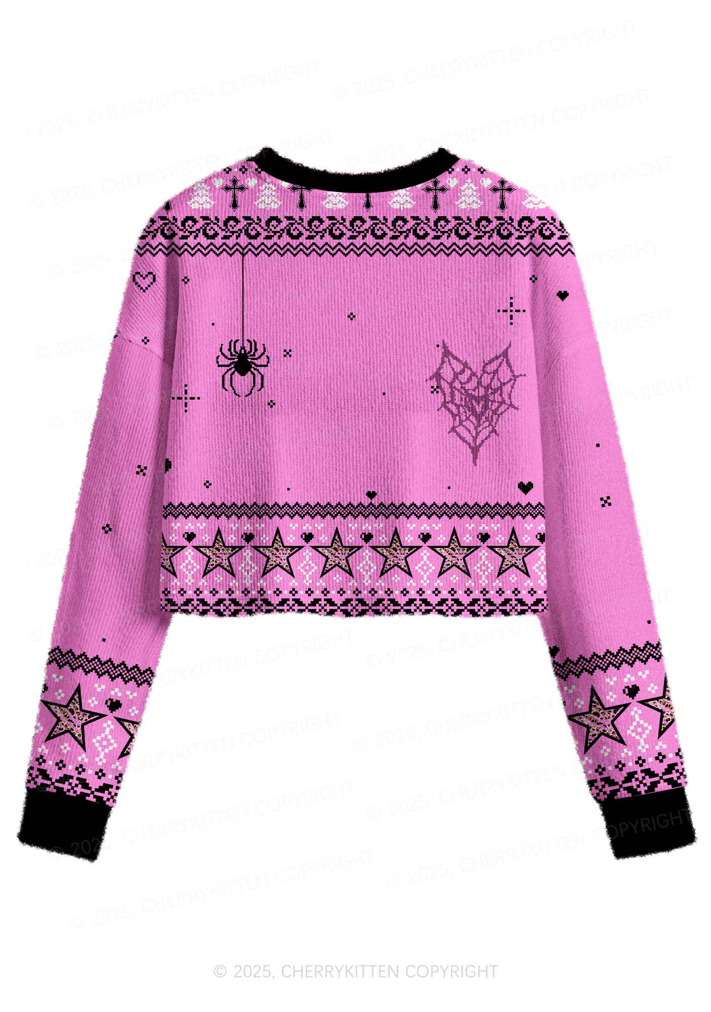 Tattoos Are Trashy Y2K Christmas Crop Knit Sweatshirt Cherrykitten
