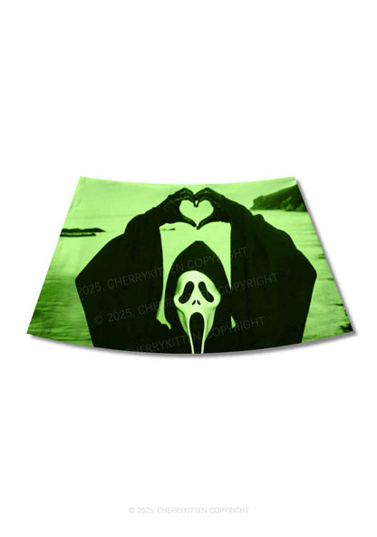 Halloween Seaside Ghost Heart Y2K Print Mini Skirt Cherrykitten