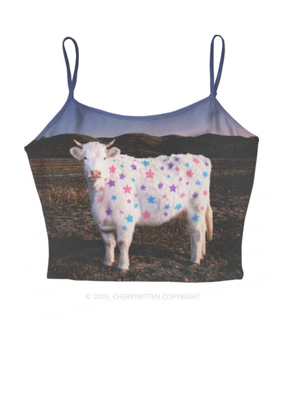 Pastel Star Cow Y2K Mesh Cami Tank Cherrykitten