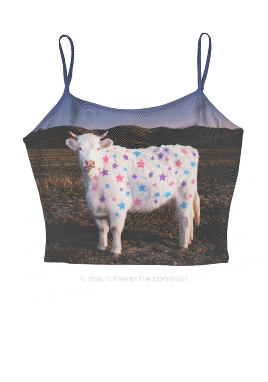 Pastel Star Cow Y2K Mesh Cami Tank Cherrykitten