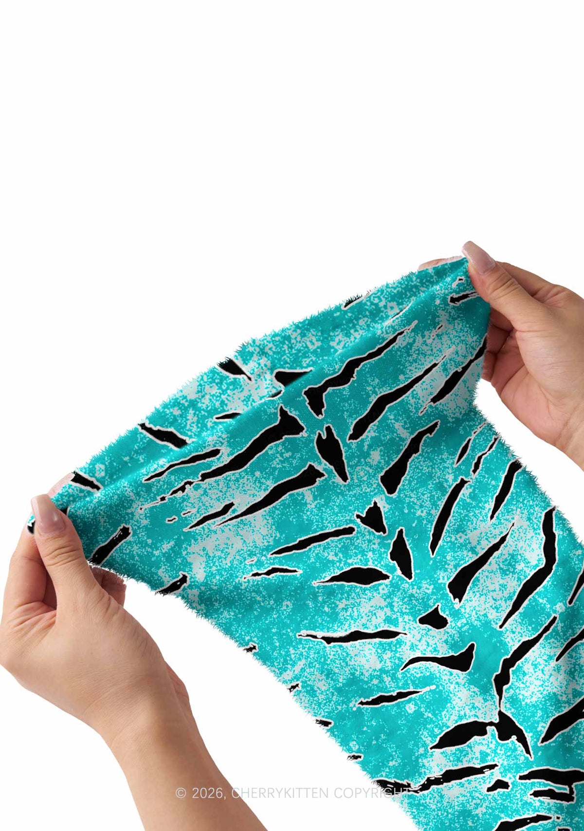 Mint Blue Tiger Stripe Y2K Print Fuzzy Flared Leg Warmers Cherrykitten