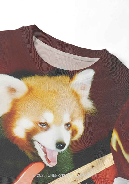 Guitar Raccoon Y2K Mesh Crop Top Cherrykitten