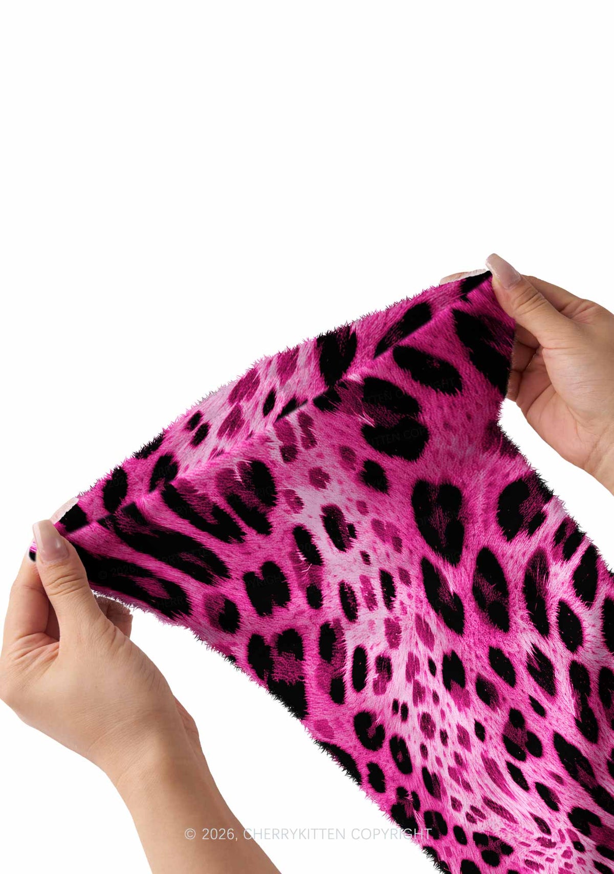 Hot Pink Black Leopard Y2K Print Fuzzy Flared Leg Warmers Cherrykitten