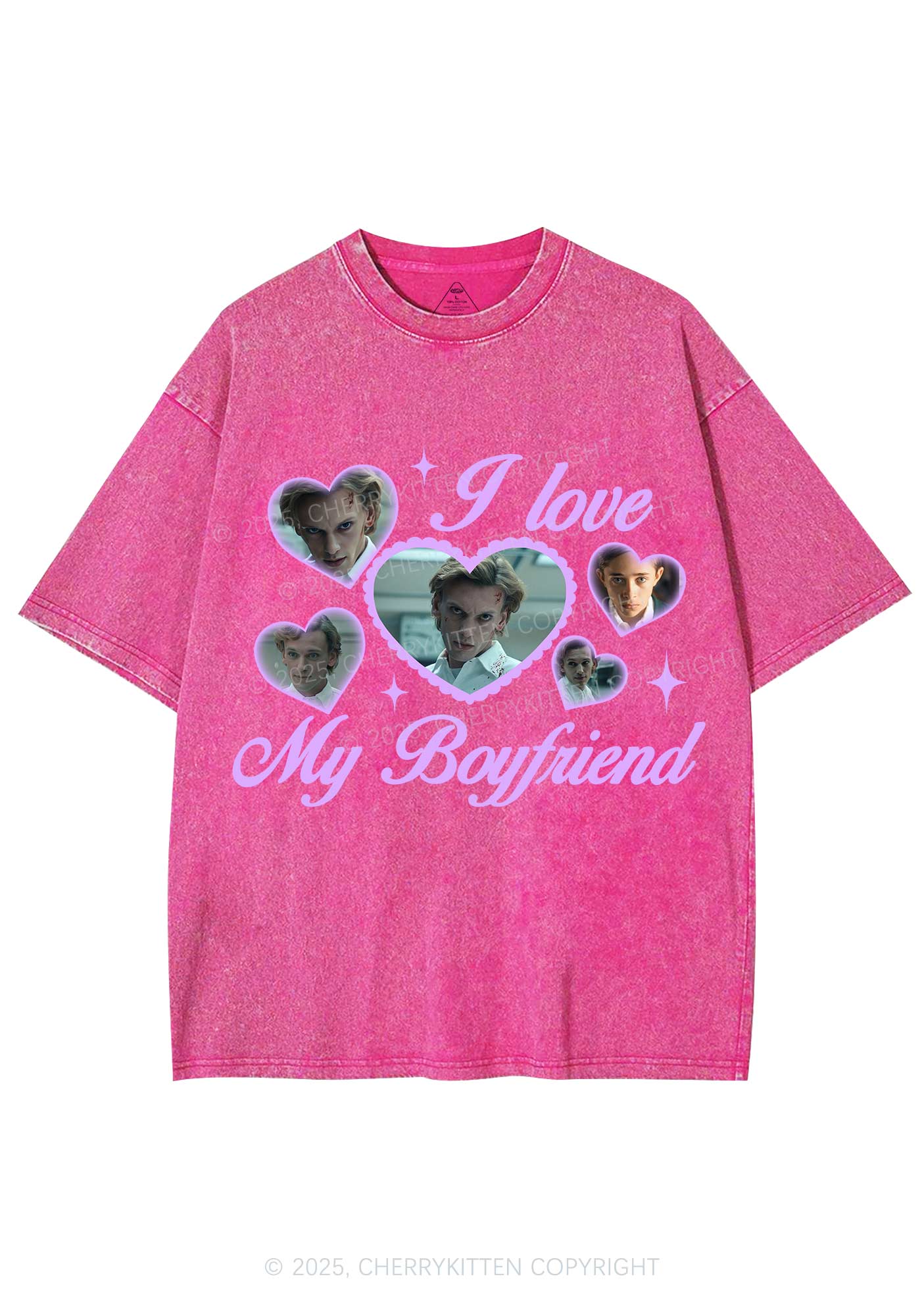 Love My Boyfriend Number One Y2K Shirts Washed Tee Cherrykitten