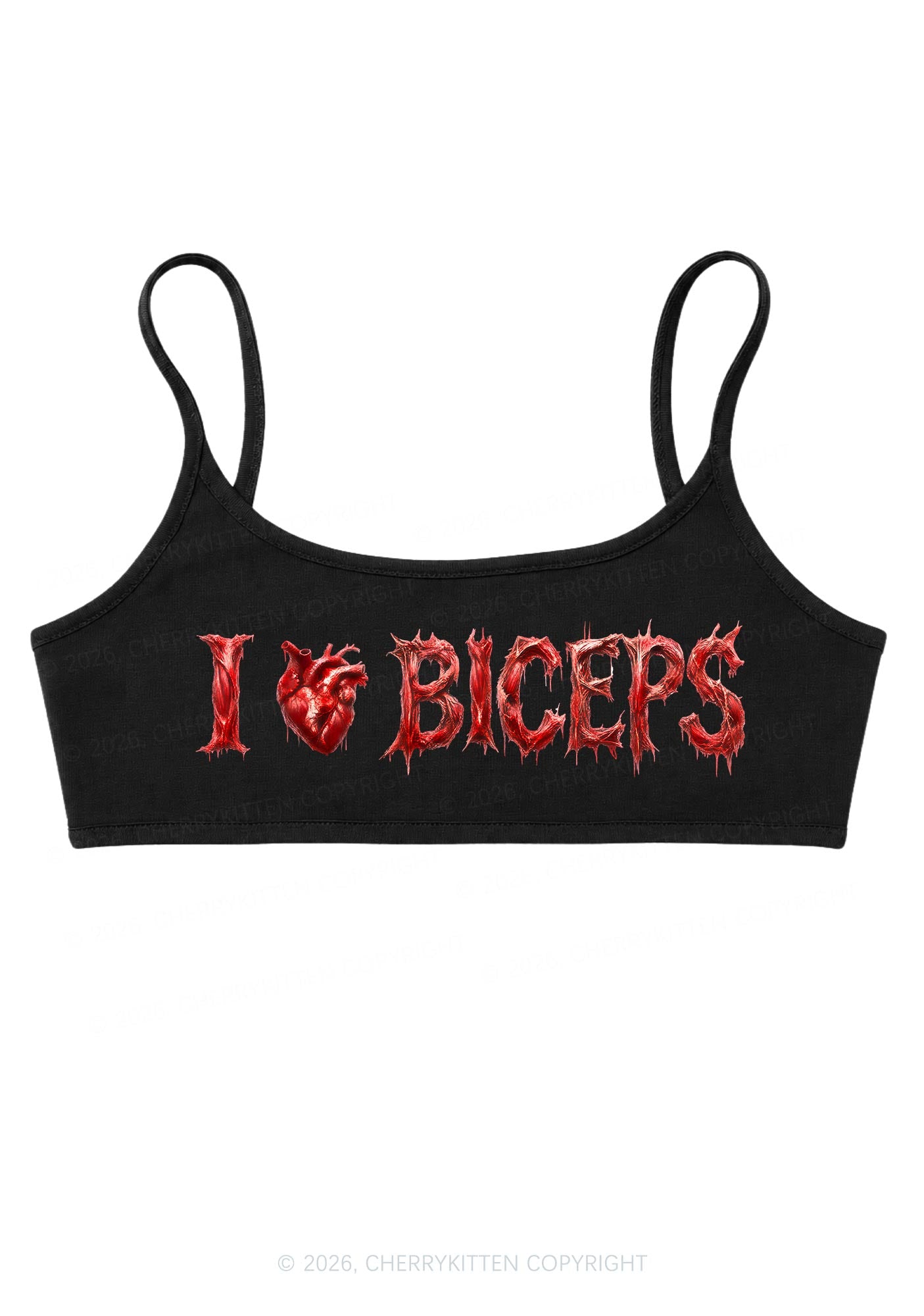 Halloween Gore Heart I Love Biceps Y2K Super Crop Cami Cherrykitten
