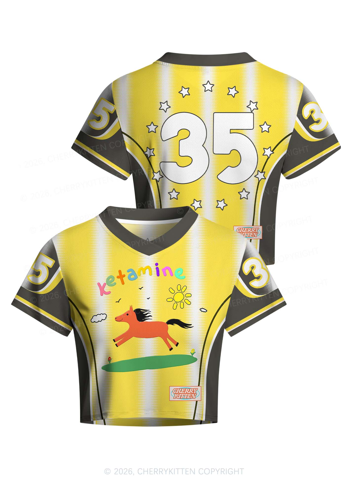 Yellow Pony Y2K Crop Football Jersey Shirts Cherrykitten