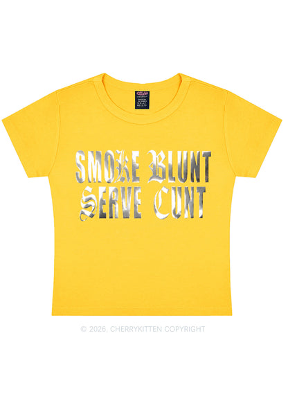 Smoke Blunt Silver Foil Printed Y2K Baby Tee Cherrykitten