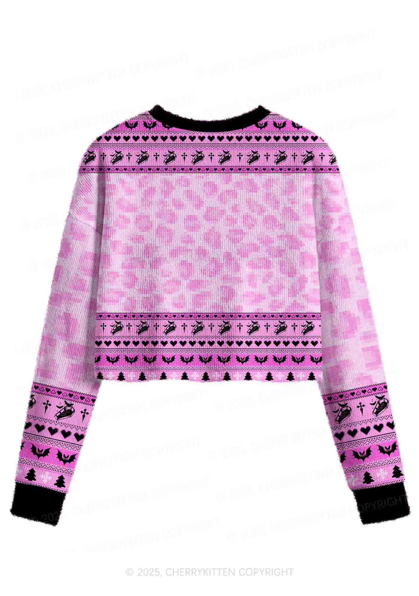 Pink Custom Face Y2K Christmas Crop Knit Sweatshirt Cherrykitten