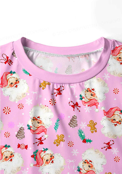 Christmas Pink Candy Santa Y2K Print Long Sleeve Pajama Set Cherrykitten