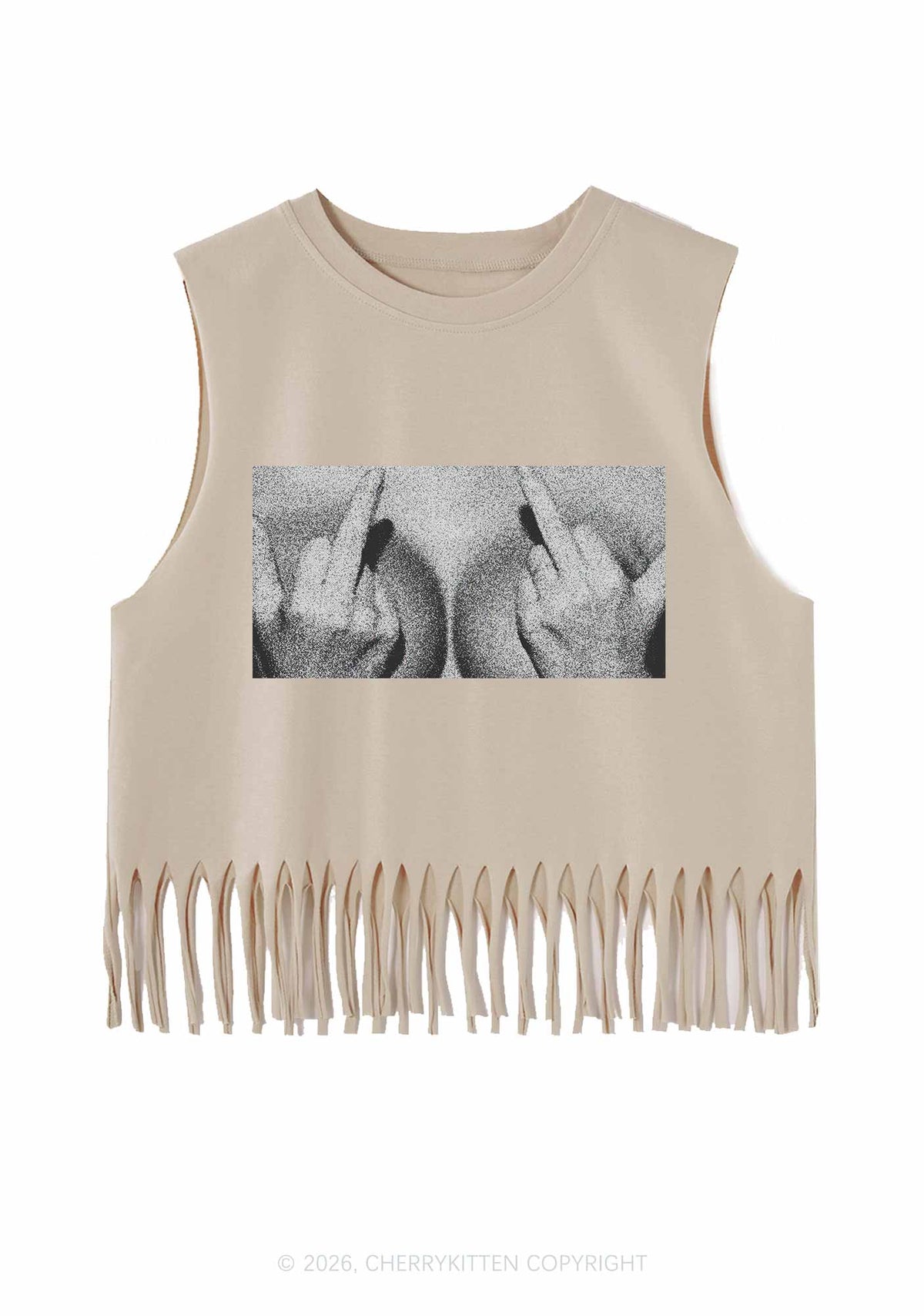 Middle Finger Bxxbs Y2K Fringe Tank Top Cherrykitten
