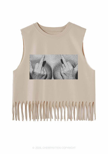 Middle Finger Bxxbs Y2K Fringe Tank Top Cherrykitten