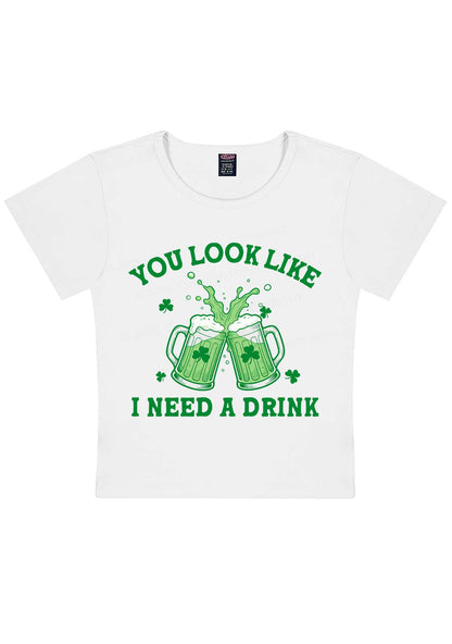I Need A Drink St Patricks Y2K Baby Tee Cherrykitten