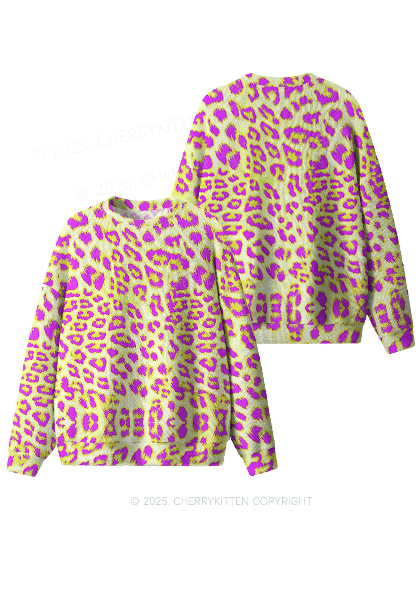 Yellow Leopard Y2K Christmas Knit Sweatshirt Cherrykitten
