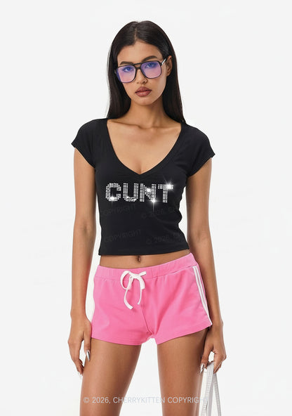 Rhinestone Cxxt Y2K V Neck T Shirts Cherrykitten