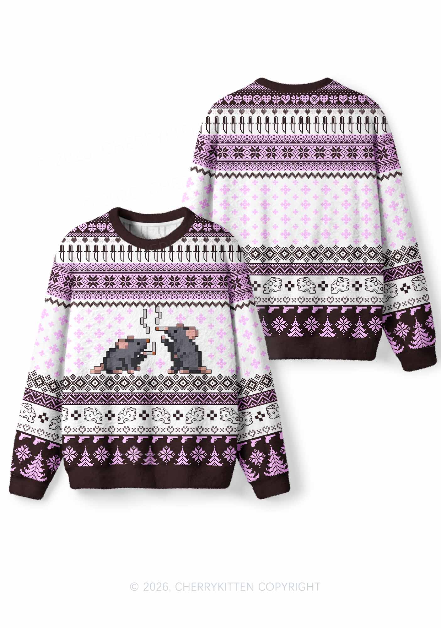 Smoking Rats Y2K Christmas Knit Sweatshirt Cherrykitten