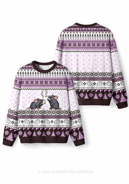 Smoking Rats Y2K Christmas Knit Sweatshirt Cherrykitten