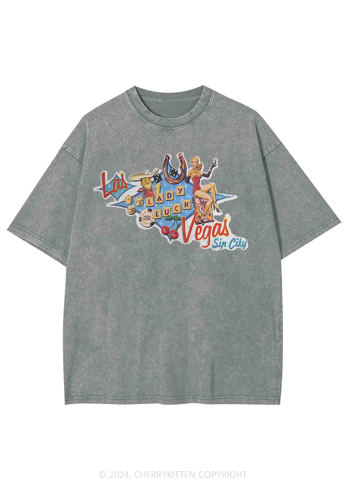 Las Vegas Sin City Lady Luck Y2K Washed Tee Cherrykitten