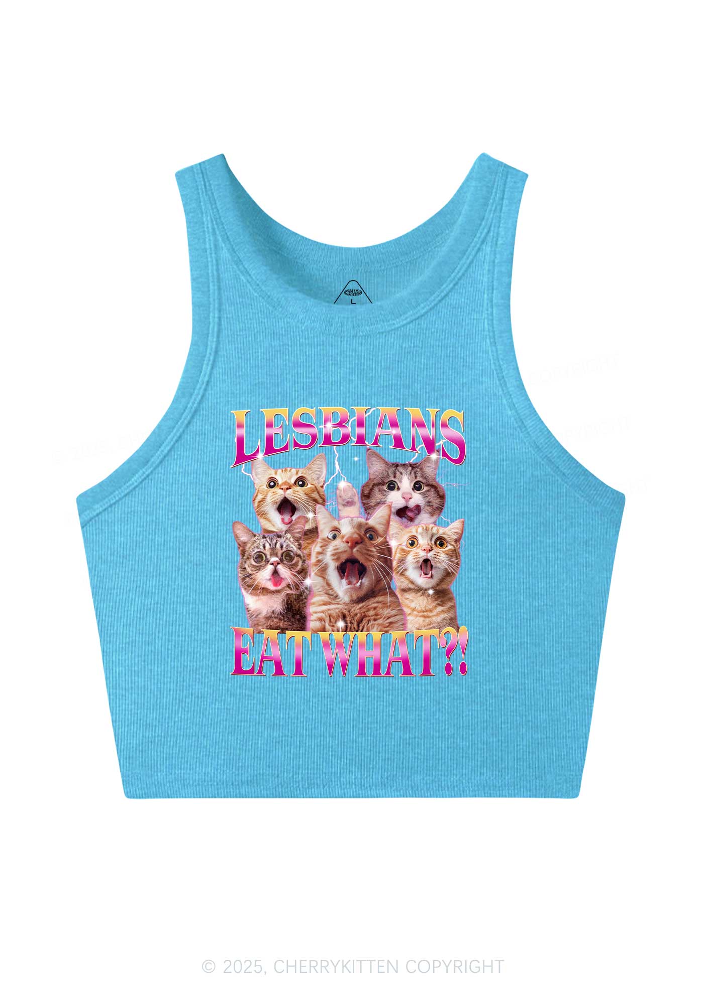 Funny Lesbian Cat Y2K Crop Tank Top Cherrykitten