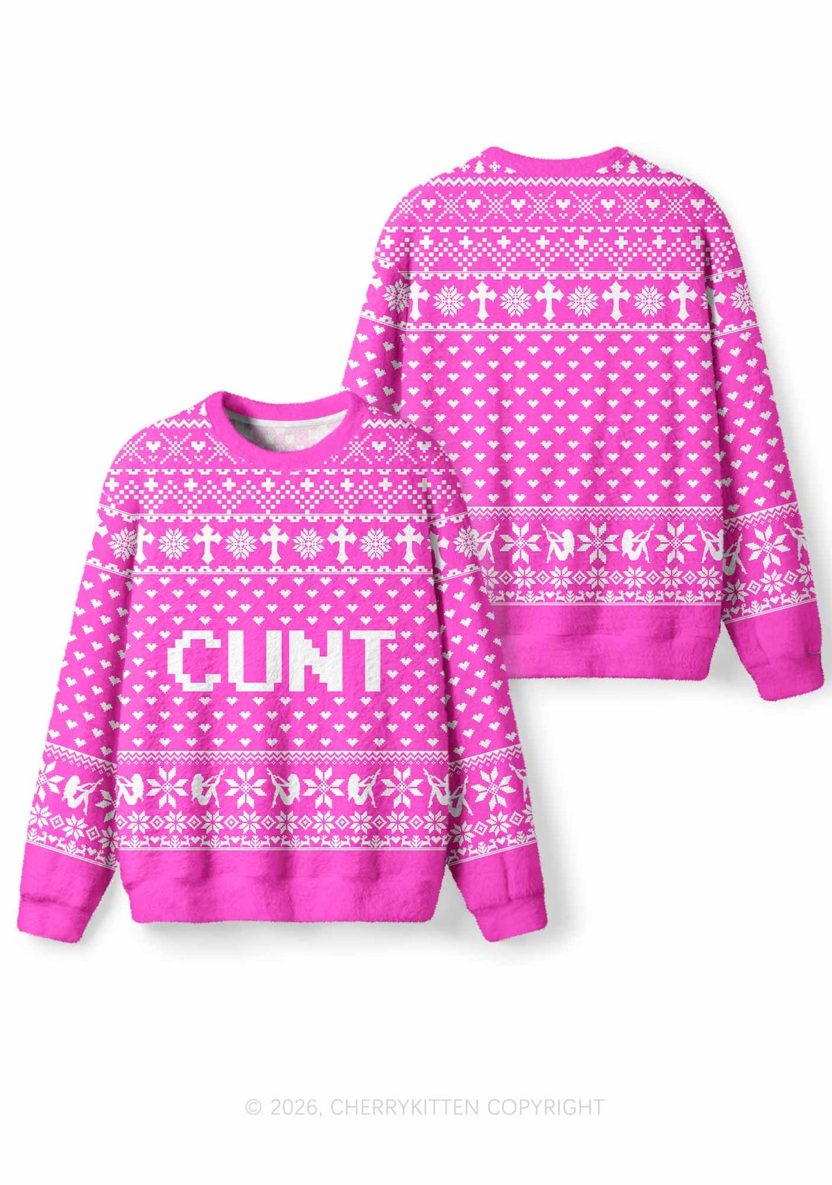 Pink Cxxt Y2K Christmas Knit Sweatshirt Cherrykitten