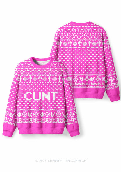 Pink Cxxt Y2K Christmas Knit Sweatshirt Cherrykitten