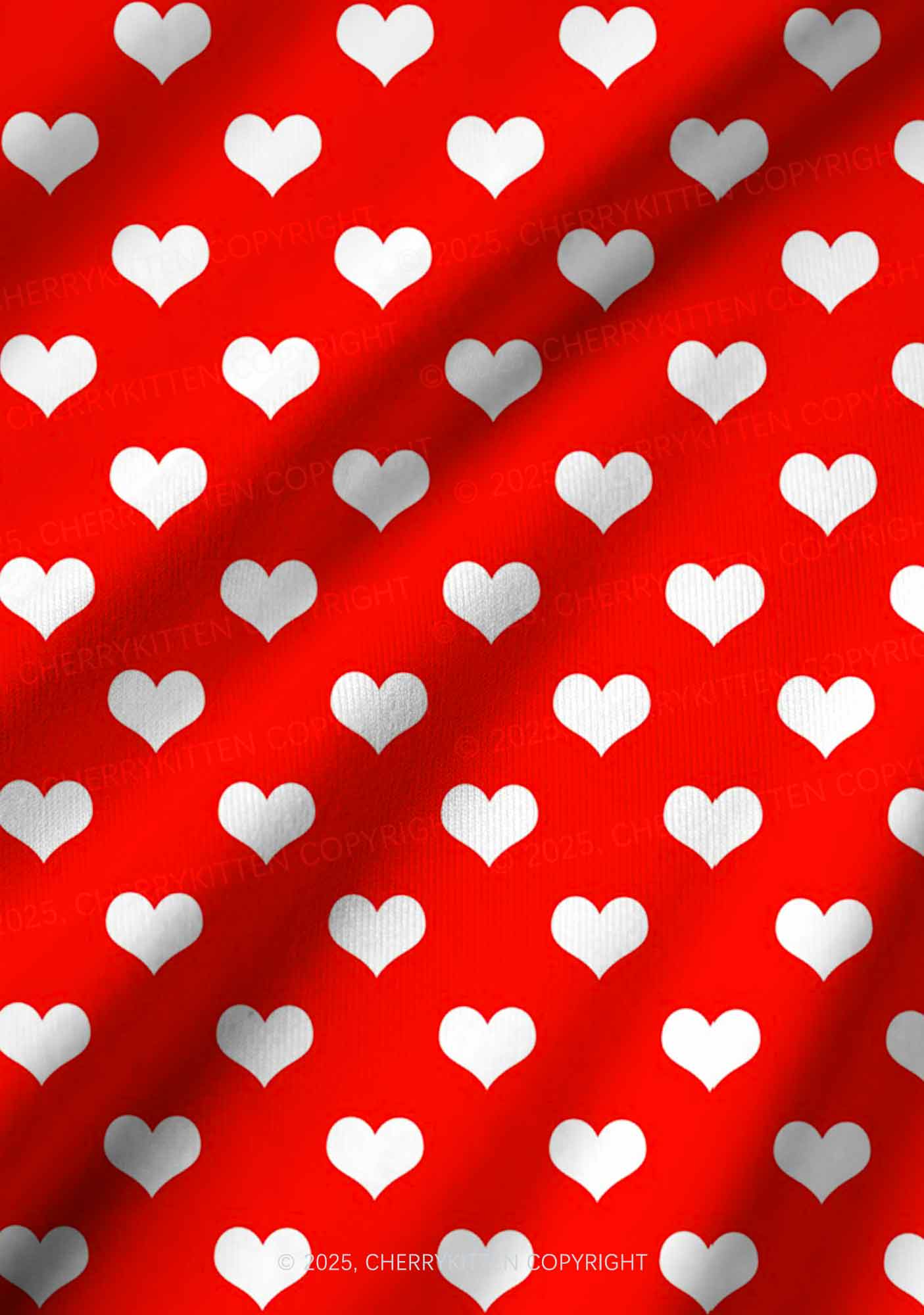 White Heart On Red Valentine's Day Y2K Print Long Sleeve Pajama Set Cherrykitten