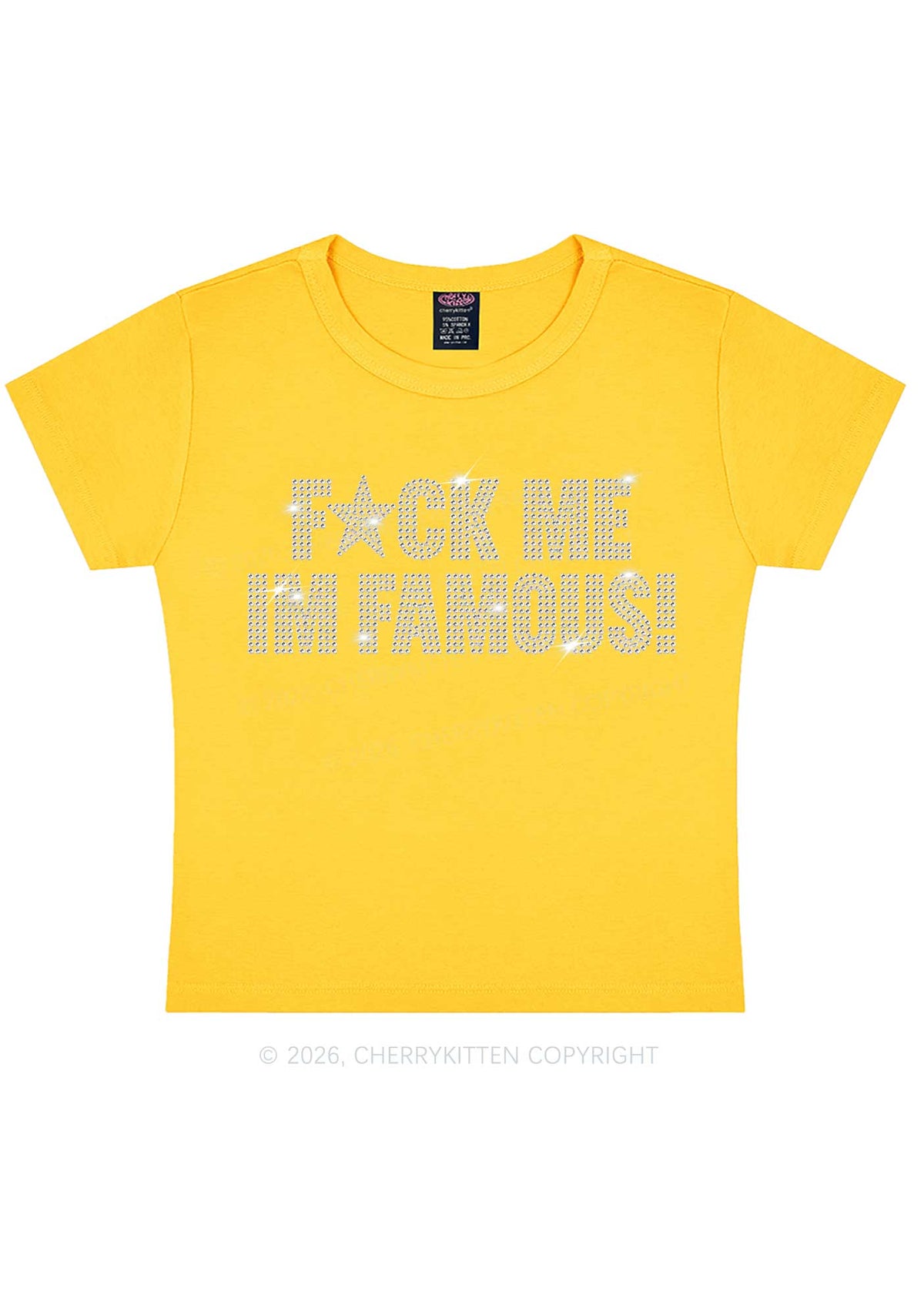 Rhinestone Fxxk Me Im Famous Y2K Baby Tee Cherrykitten