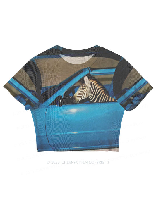 Zebra Driver Y2K Mesh Crop Top Cherrykitten