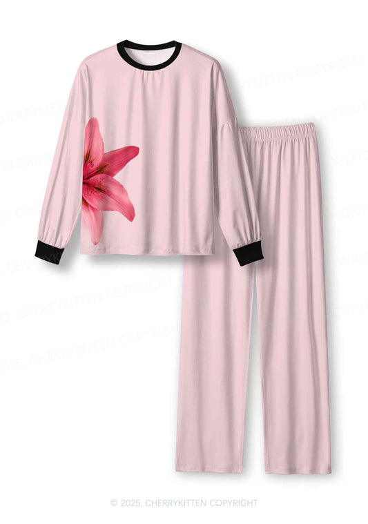 Pink Lily Y2K Print Long Sleeve Pajama Set Cherrykitten
